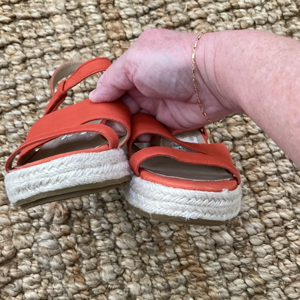 Eileen Fisher Devi Espadrille Strappy Leather Platform Shoe Womens Size 5 Orange
